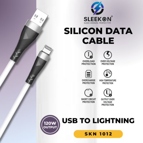 SLEEKON SKN 1012 USB to Lightning Silicon Data Cable (120W Fast Charging, Flexible & Durable)